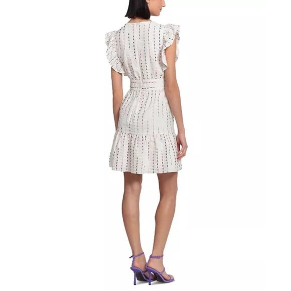 Donna Morgan Embroidered White Flutter-Sleeve Two-Tier V-Neck Mini Dress 10 NWOT - Picture 2 of 13